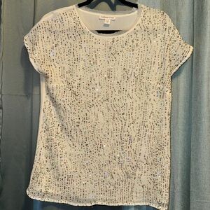 Coldwater Creek off White Sequin Short Sleeve Top